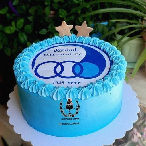 کیک تولدخانگی  مدرن آبی رنگ باتزیین ستاره وچاپ غیرخوراکی استقلال