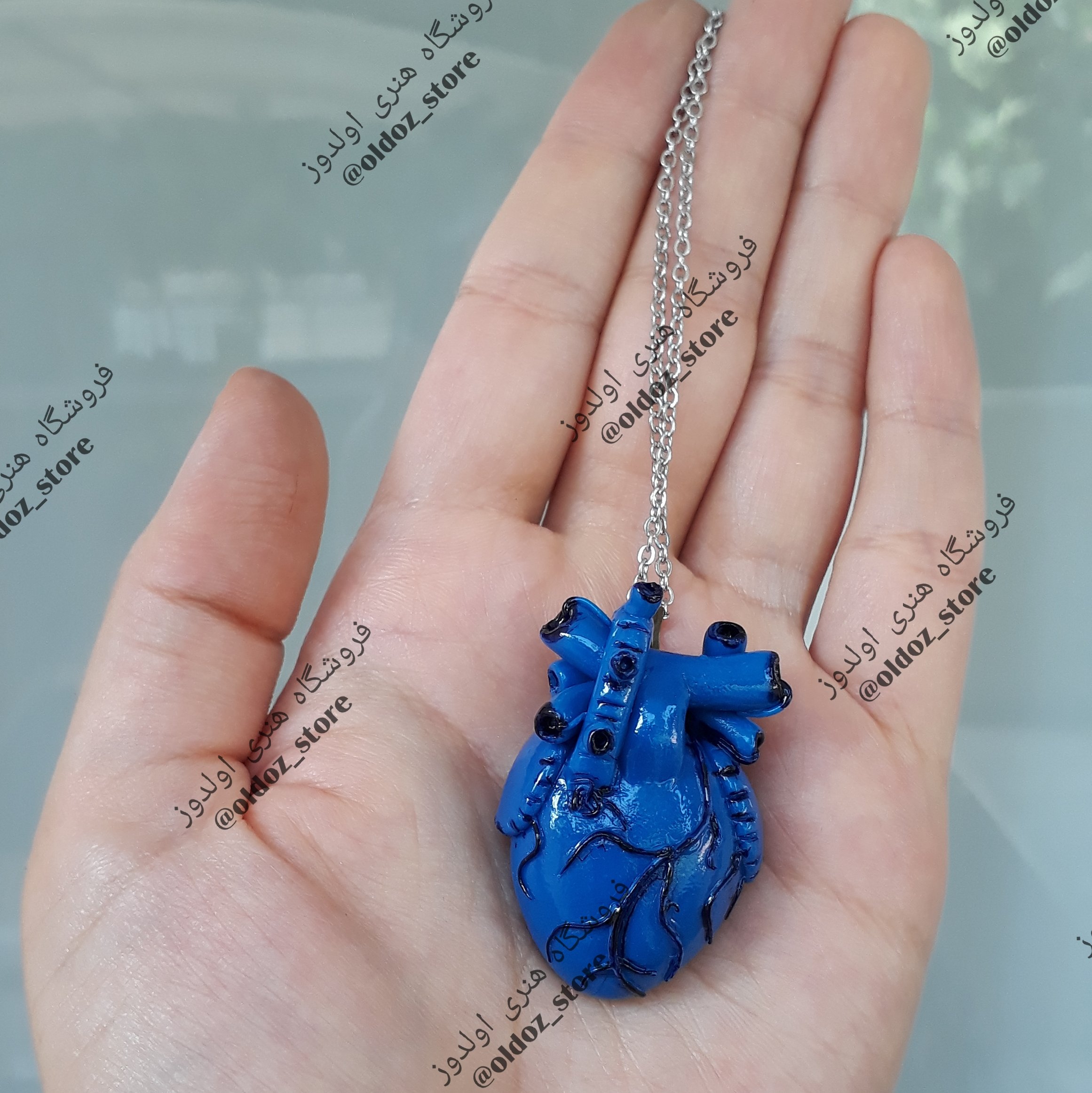 گردنبند قلب آناتومیک آبی، گردنبند دوستی، گردنبندفانتزی ، هدیه عاشقانه، هدیه خاص، دخترانه قلب استقلالی 