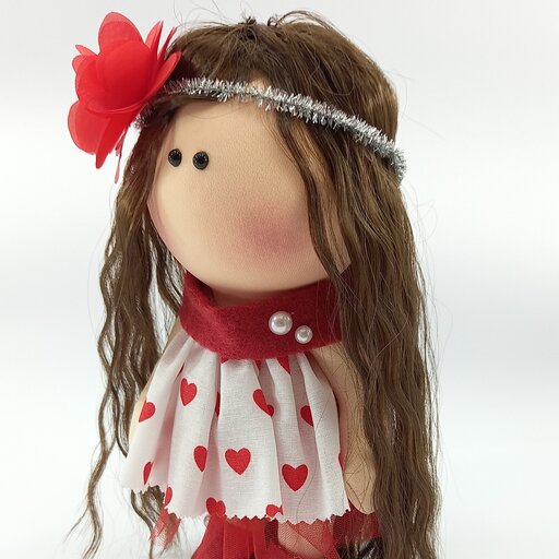 عروسک روسی دخترانه قرمز لباس طرح قلب مناسب هدیه، کادو، دکور قد 22 سانتی  متر