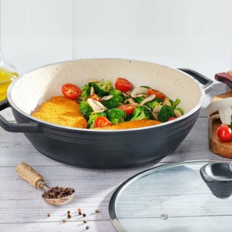 تابه دو دسته دربدار محصول عروس تفلون مدل کلاسیک خطی سایز 28