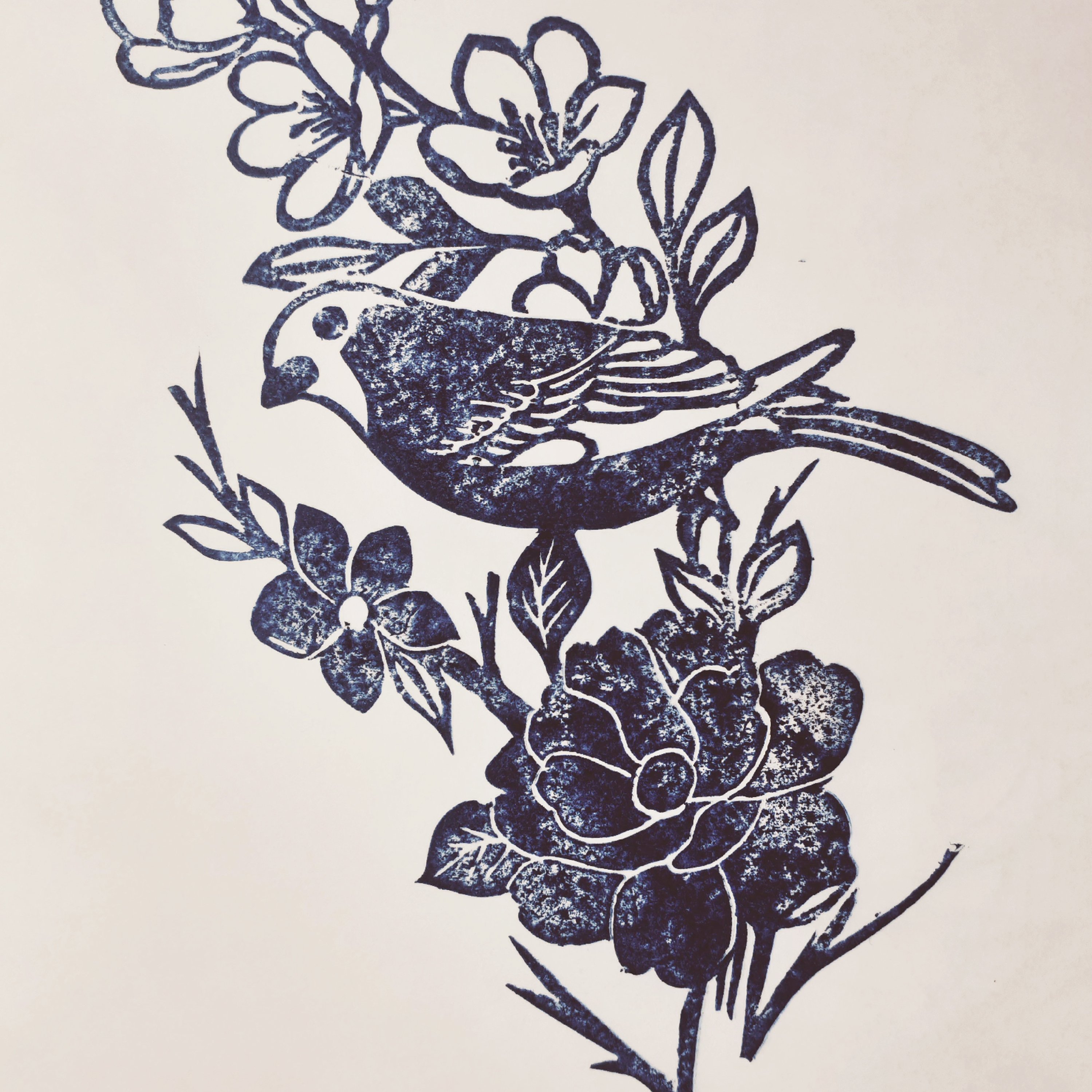 مهر طرح پرنده و گل و برگ..مهر دست ساز لینو