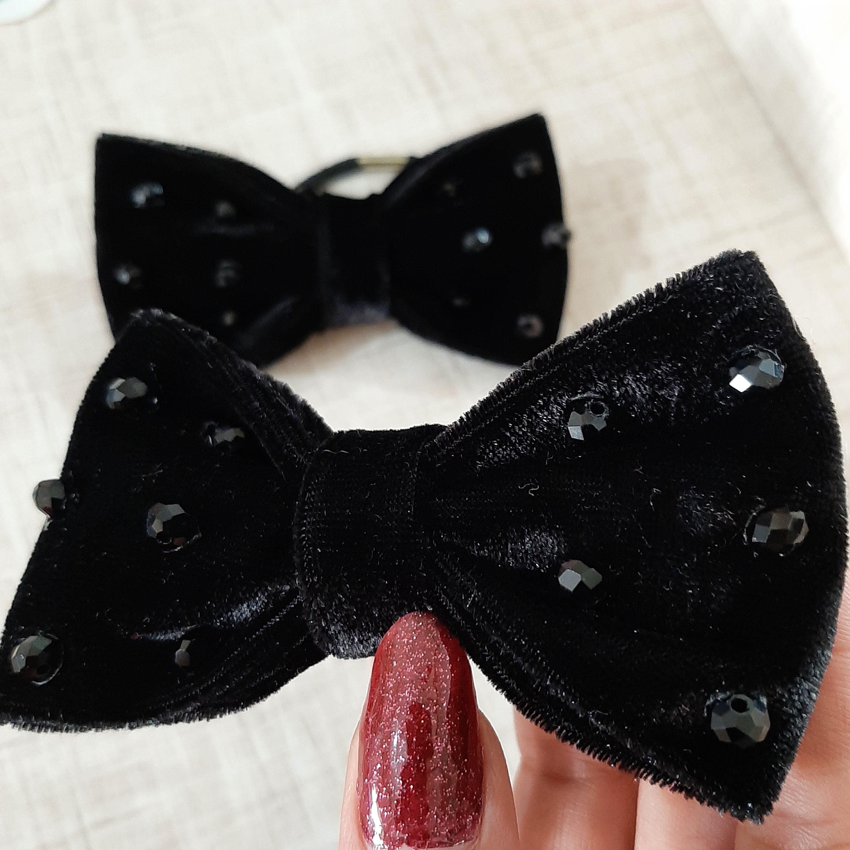 کش مو مخمل مجلسی با مروارید کریستالی