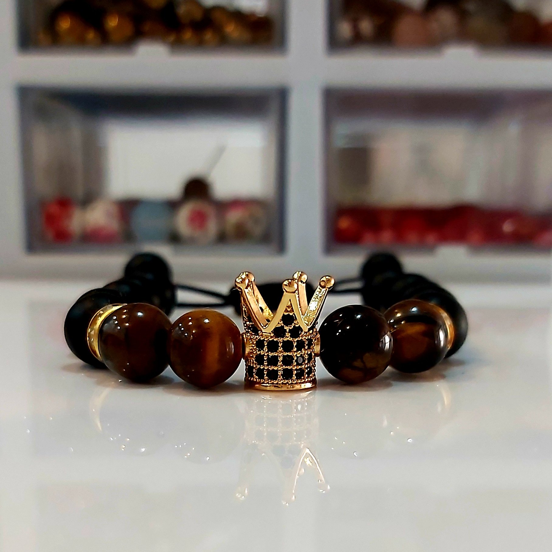 دستبند مردانه اونیکس و سنگ چشم ببر و گوی سوارسکی اکسسوری پسرانه اسپرت