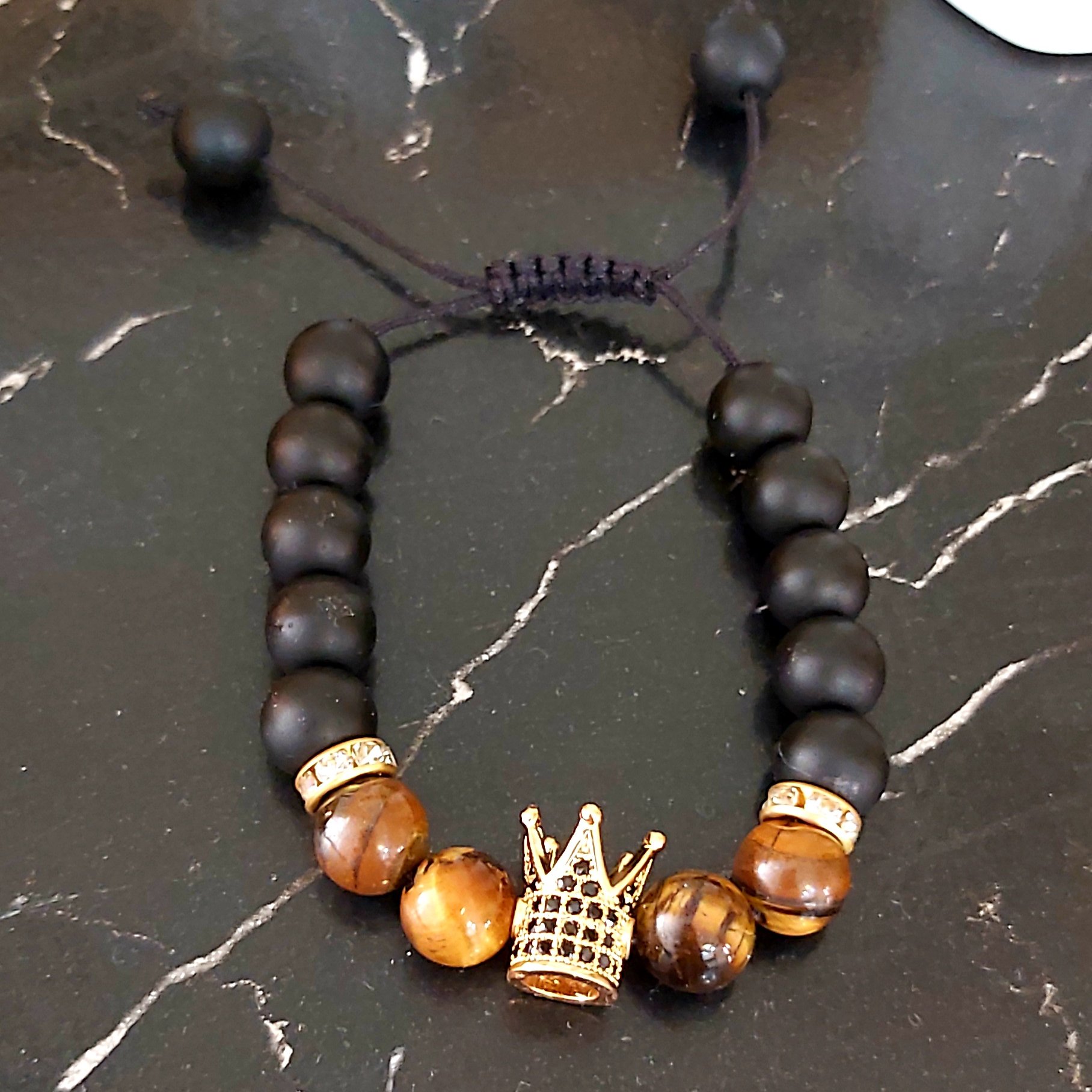 دستبند مردانه اونیکس و سنگ چشم ببر و گوی سوارسکی اکسسوری پسرانه اسپرت