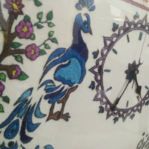 تابلو  طاووس و ساعت پته