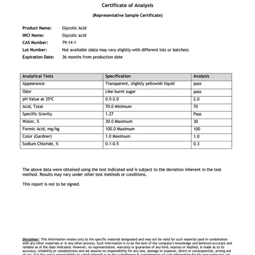 گلیکولیک اسید(گلایکولیک اسید) دارای برگ انالیز وسرتیفیکت