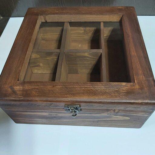 جعبه تی بگ و دمنوش پذیرایی چوبی چوب زیبای روس رنگ قهوه ای تیره