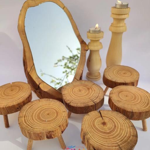 ست آینه شمعدان چوبی خاص با رنگ گیاهی 