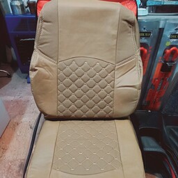 روکش صندلی تمام چرم (فوم صنعتی)وسط گلدوزی پزو پارس و 405 صندلی قدیم کرم رنگ