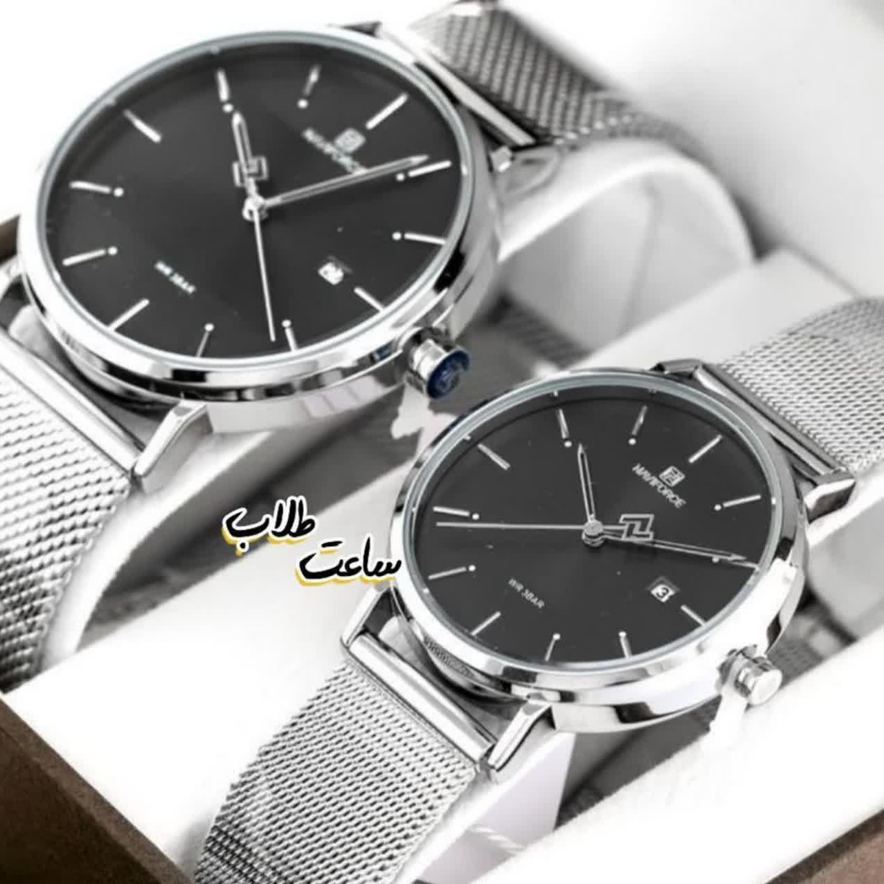 ساعت مچی ست مردانه و زنانه ناویفورس اورجینال، صفحه سیاه رنگ Naviforce