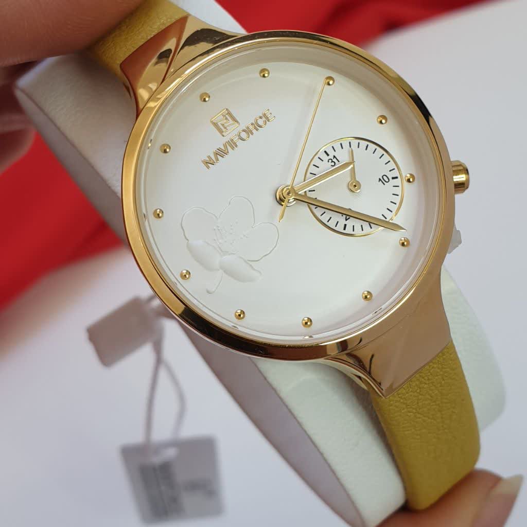 ساعت مچی زنانه ناویفورس اورجینال دارای هولوگرام کوالیتی کنترل رنگبندی طلایی  Naviforce 