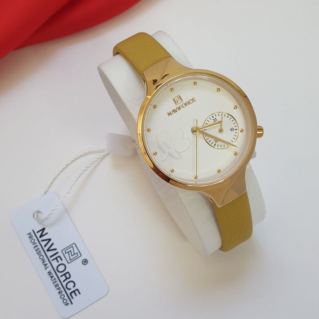 ساعت مچی زنانه ناویفورس اورجینال دارای هولوگرام کوالیتی کنترل رنگبندی طلایی  Naviforce 