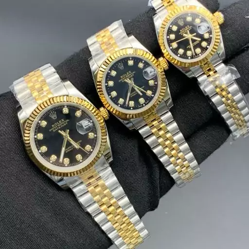 ساعت مچی ست مردانه و زنانه رولکس مدل مشهور دیت رنگبندی بدنه نقره ای با حاشیه طلایی ROLEX DATEJUST 