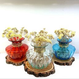 گلدان طوقدار برنجی دستساز قارچی دکوری جلومبلی رومیزی شیشه گری آبگینه صنایع دستی