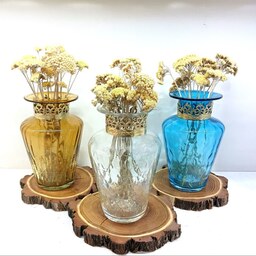 گلدان طوقدار برنجی مدل V دستساز شیشه ای  گلدان رو میزی دکوری شیشه گری دستساز 