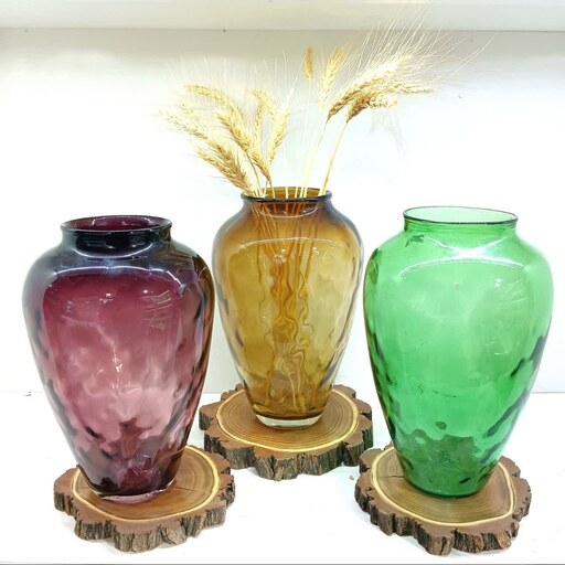 گلدان شیشه ای دستساز سروی شیشه دستساز شیشه گری گلدان دکوری صنایع دستی قزوین 