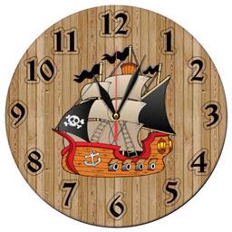 ساعت دیواری گرد مدل 1124 طرح کشتی دزدان دریایی بر روی زمینه چوبی سایز 30