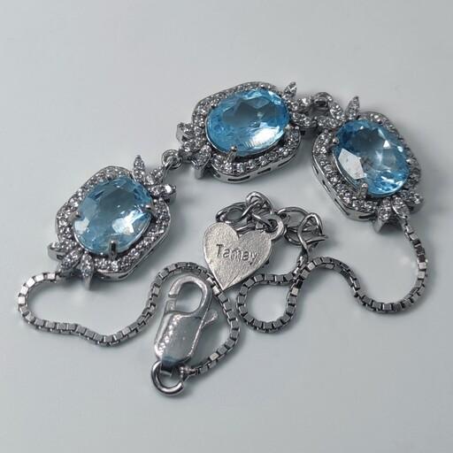 دستبند زنانه نقره و سنگ های توپاز معدنی سوئیس