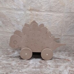باکس اسباب بازی مدل دایناسور چوبی  چرخدار متحرک خام و رنگ نشده مناسب سیسمونی و اتاق کودک رنگا چوب
