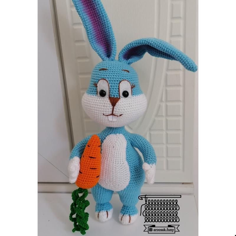 عروسک بافتنی خرگوش گوش دراز سایز 45 س بافته شده با اکریل تاب
