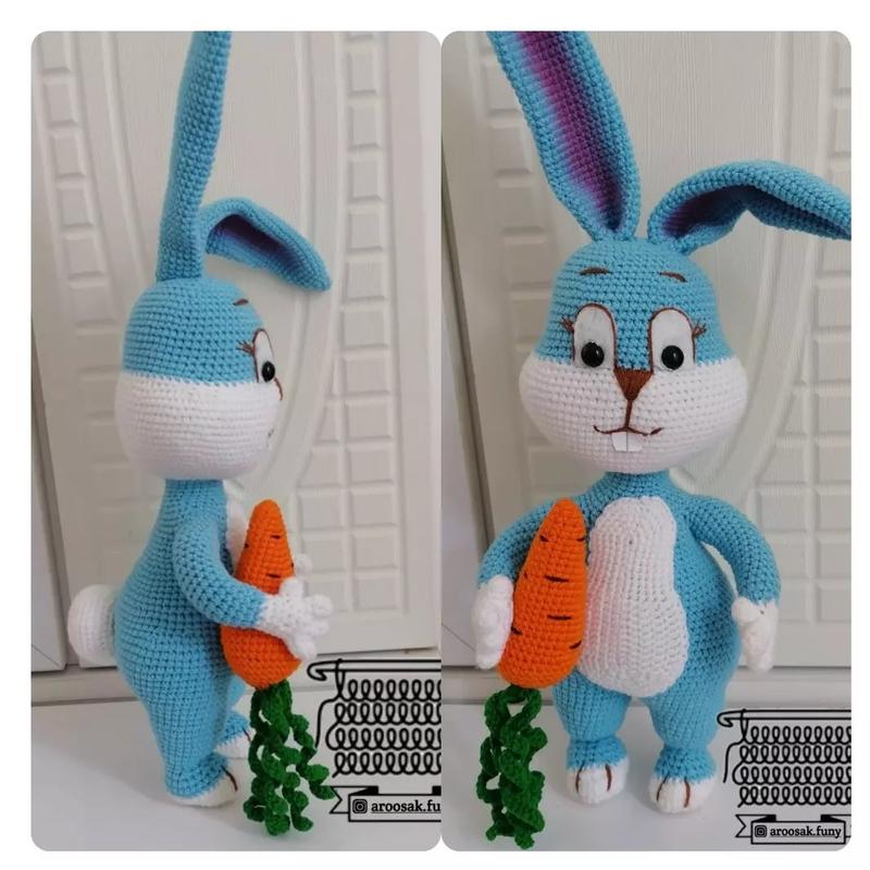 عروسک بافتنی خرگوش گوش دراز سایز 45 س بافته شده با اکریل تاب