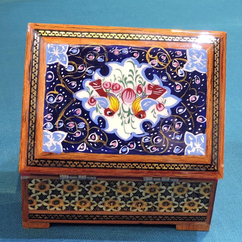 جعبه جواهر - خاتم کاری اصل اصفهان - روی درب طرح  پرنده