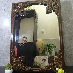 آینه همراه با قاب چوبی منبت کاری شده حاشیه اسلیمی سنتی 50×70