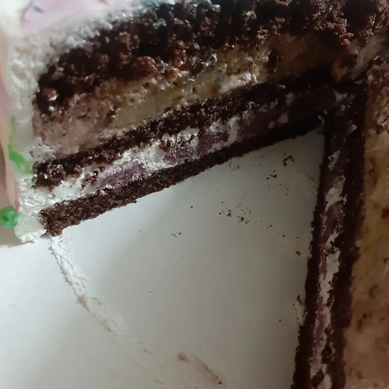 کیک رنگی کیک شکلاتی بافیلینگ موز گردو چیپس شکلاتی و گاناش تمشک ازفیلینگ های جدیدمون
