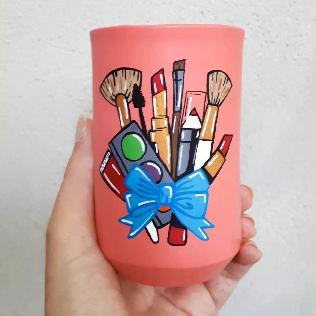 جای لوازم آرایش جابراشی سفالی(سایز6در10) طرح به دلخواه