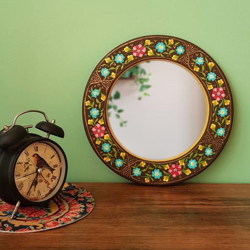 قاب آینه چوبی نقاشی سایز 31 رنگ زمینه قهوه ای رنگ ثابت