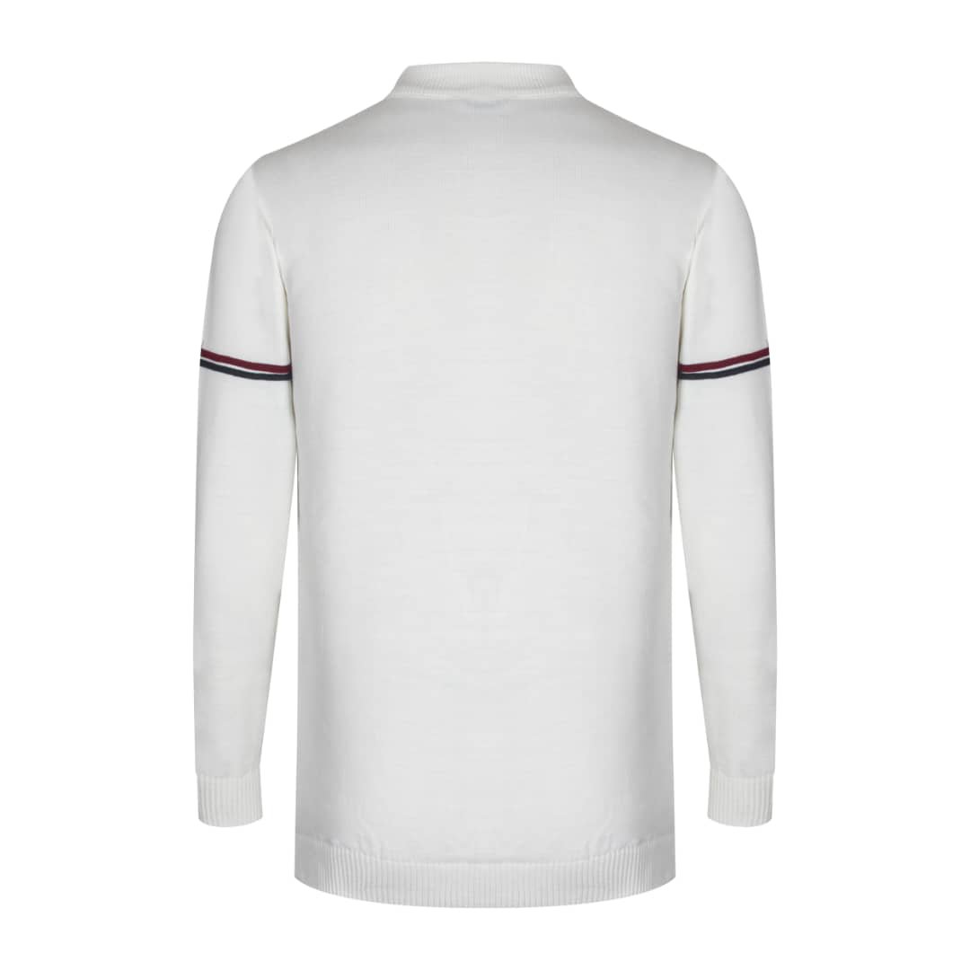 پلیور بافت مردانه مدل یقه 5 سانت سفید شیری