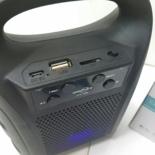 اسپیکر بلوتوثی قابل حمل مدل GTS-1386 مشکی رنگ دارای رقص نور