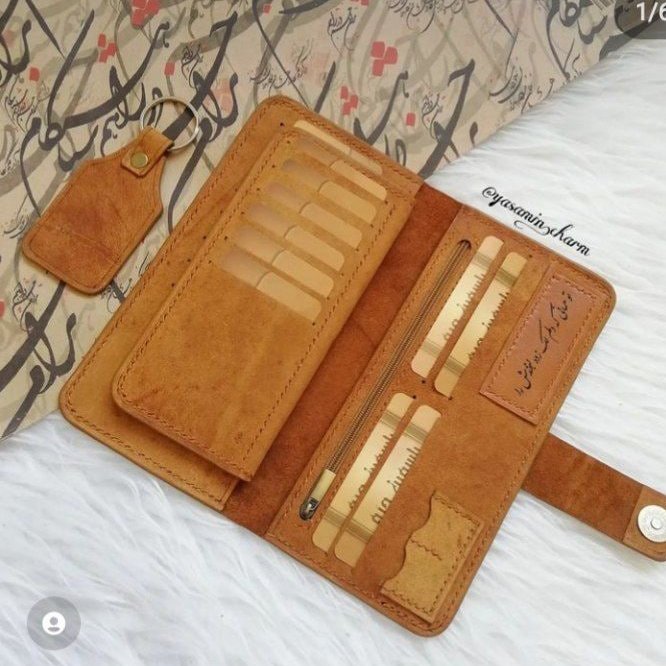 کیف پول سه لت چرم طبیعی دستدوز