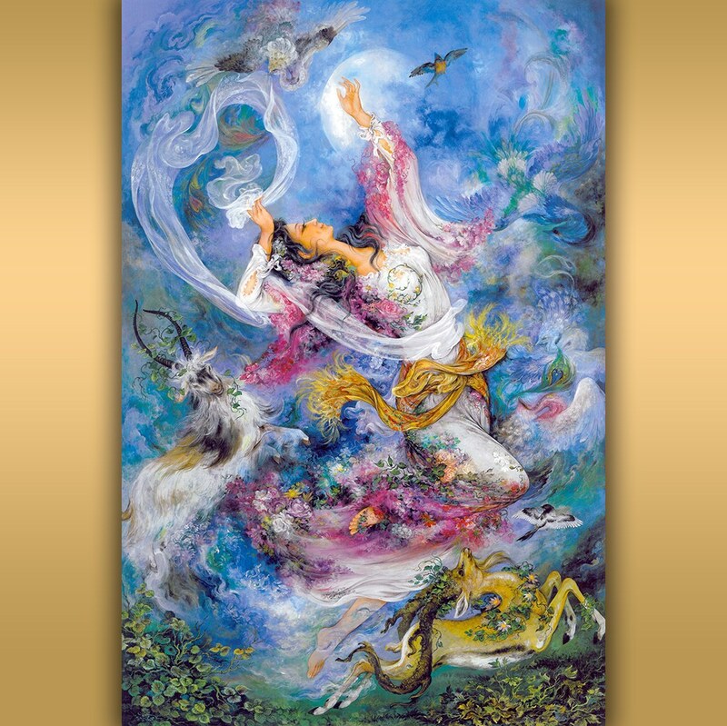 تابلو شاسی طرح نقاشی مینیاتور اثر استاد فرشچیان (شکوفه صبح) اندازه 50 در 70