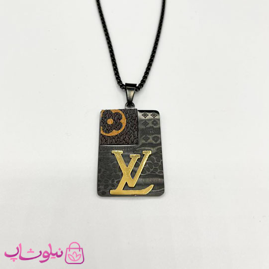 گردنبند مردانه طرح لویی ویتون استیل طلایی مشکی کد 140