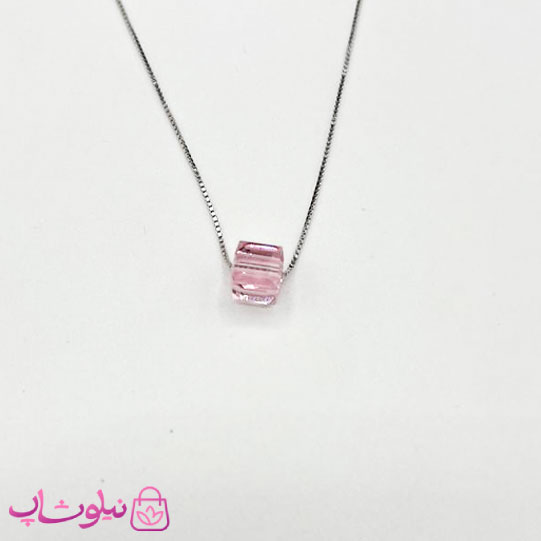 گردنبند زنانه نقره سواروسکی با کریستال صورتی کد 530
