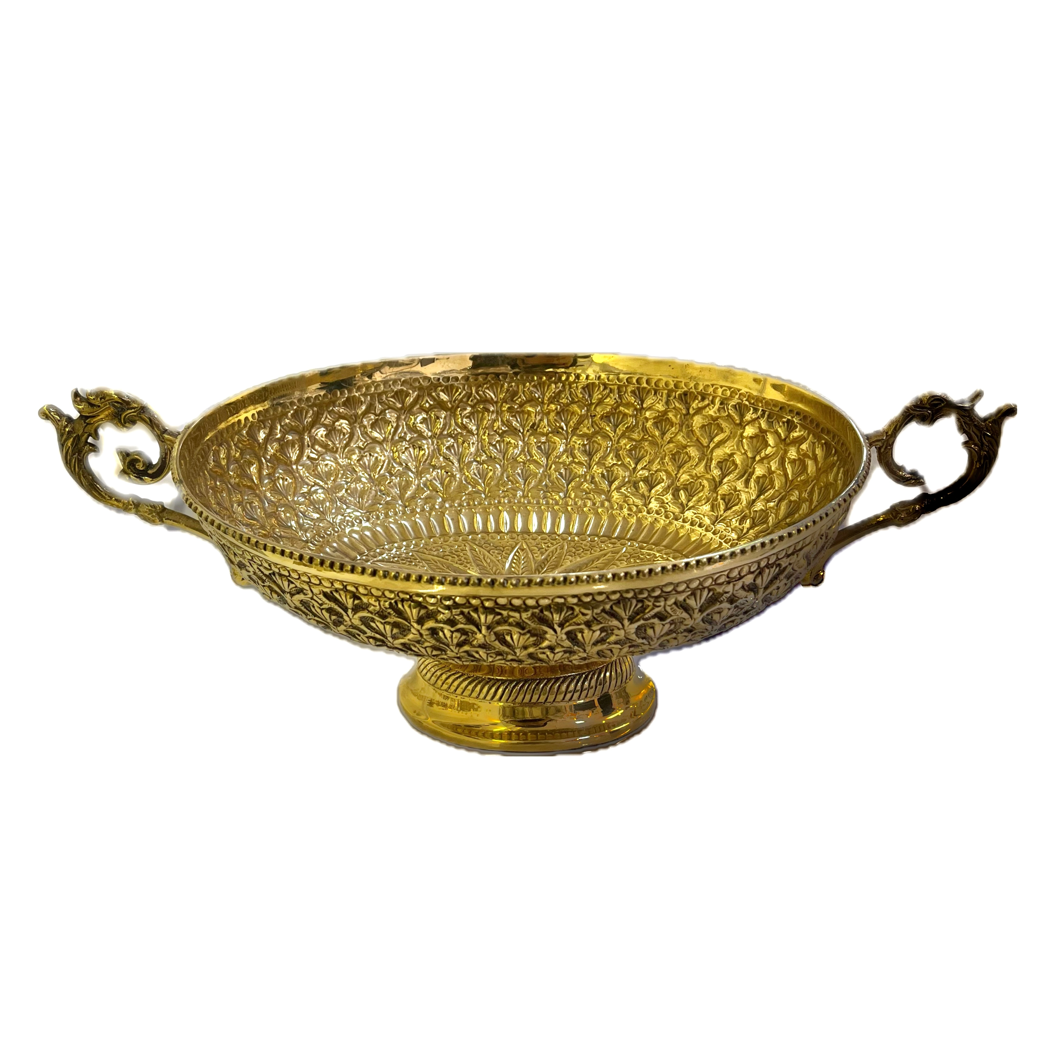 میوه خوری دسته دار طرح گل برجسته برنجی