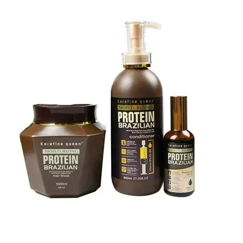 پک چهار عددی کراتین کویین برزیلی مدل پروتئین (شامپو+ماسک+ویال مو+روغن مو)