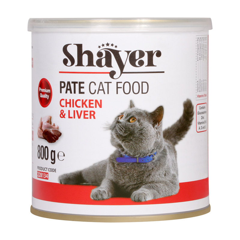 کنسرو غذای گربه با طعم مرغ و جگر شایر Shayer Pate With Chicken & Liver وزن 800 گرم