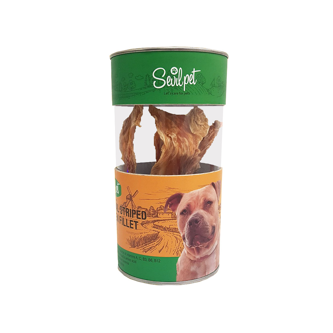 تشویقی طبیعی سگ مدل فیله مرغ نواری خشک شده سویل پت Sevilpet Striped Chicken Fillet وزن 80 گرم