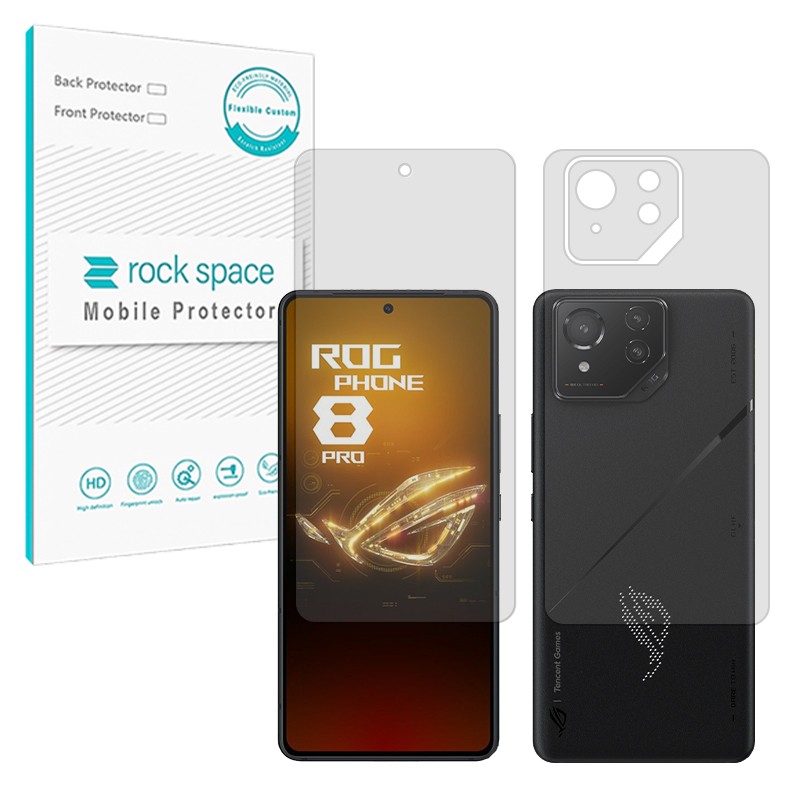 گلس ایسوس راگ فون 9 مدل شفاف هیدروژلی به همراه محافظ پشت گوشی (گلس ASUS ROG Phone 9 براق) برند راک اسپیس
