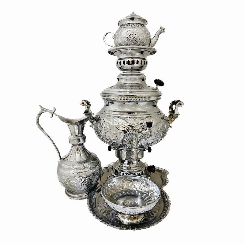 سرویس سماور گل مرغ گازی کروم(نقره ای)