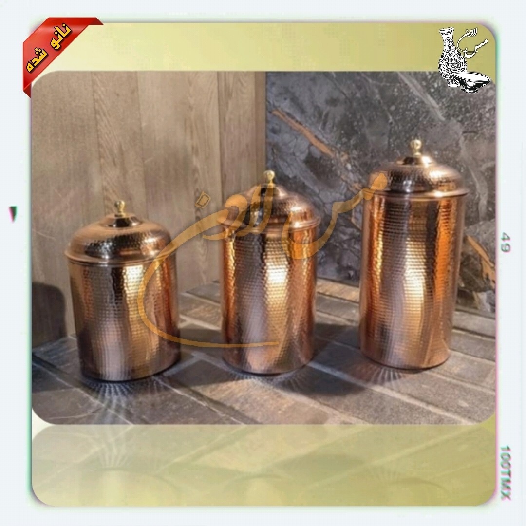پا سماوری 3 تایی مسی - مدل استوانه ای - سایز بزرگ - دسته برنجی - نانو شده - فروشگاه مس لادن زنجان