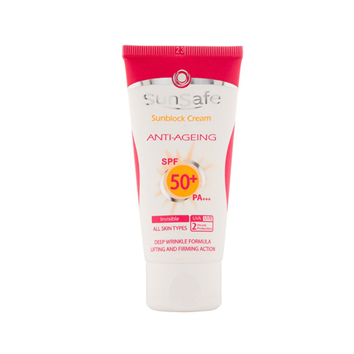کرم ضد آفتاب و ضد چروک بی رنگ +SPF50 سان سیف