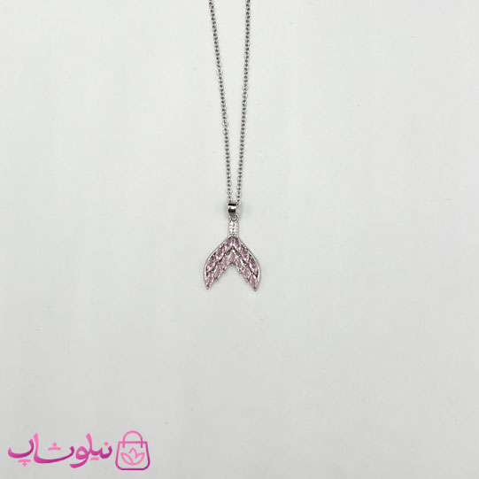 گردنبند زنانه طرح دم ماهی نگین صورتی کد 116