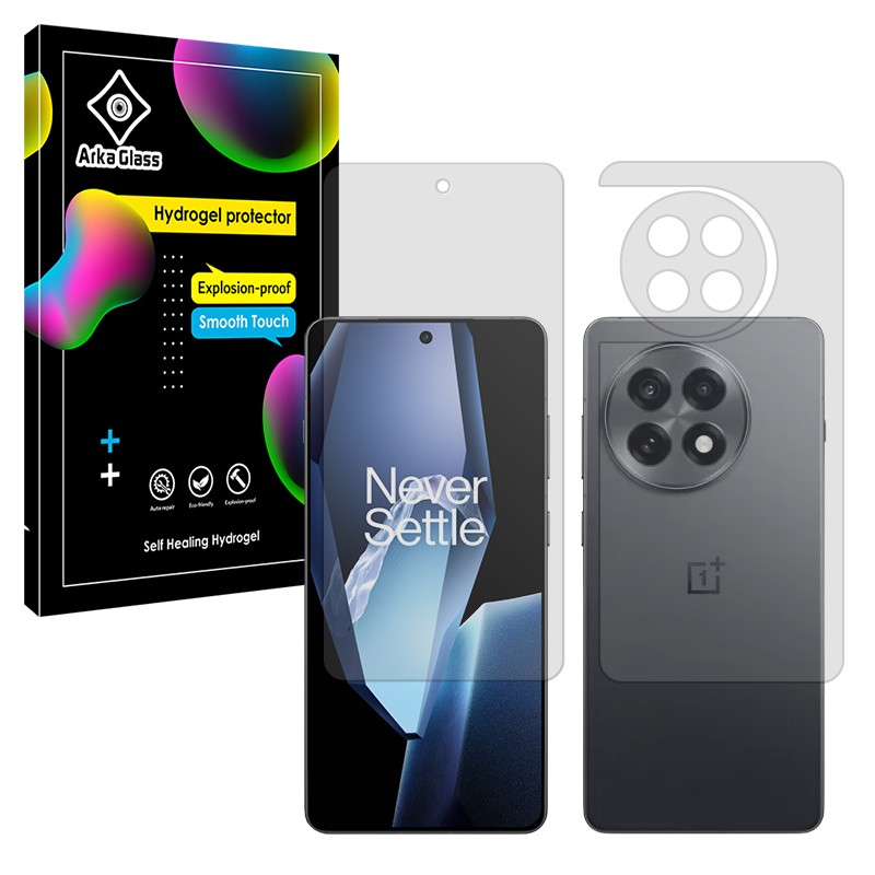 گلس وان پلاس 13 آر مدل شفاف هیدروژلی به همراه محافظ پشت گوشی (گلس OnePlus 13R براق) برند آرکاگلس