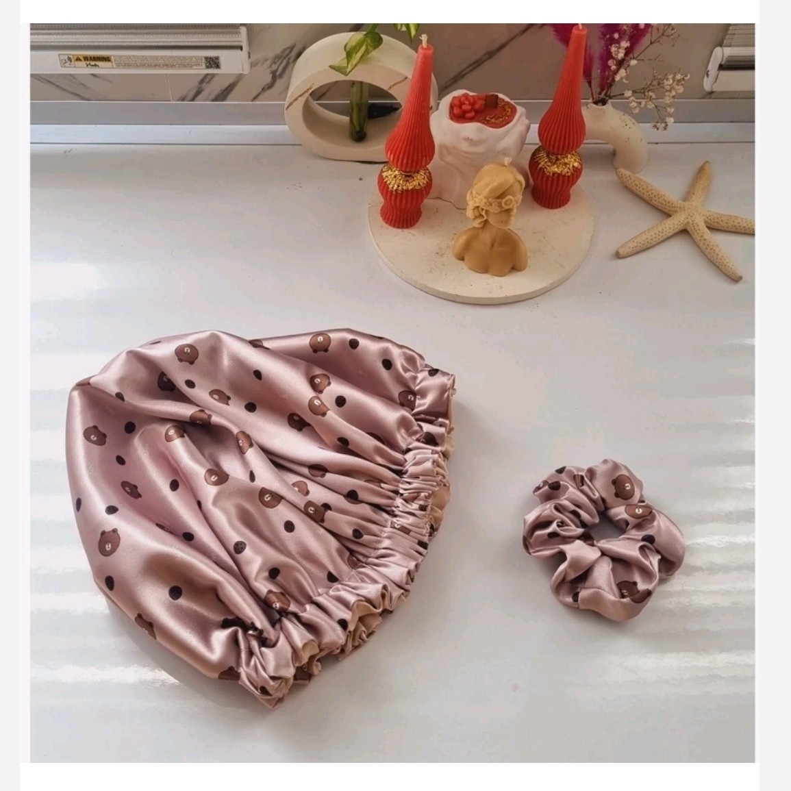 کلاه خواب ساتن ابریشم طرح خرسی