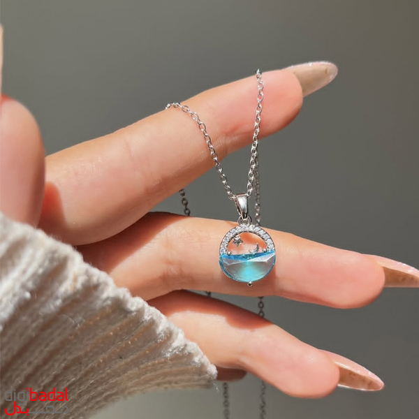 گردنبند تک نقره ای مدل دریا و ماه