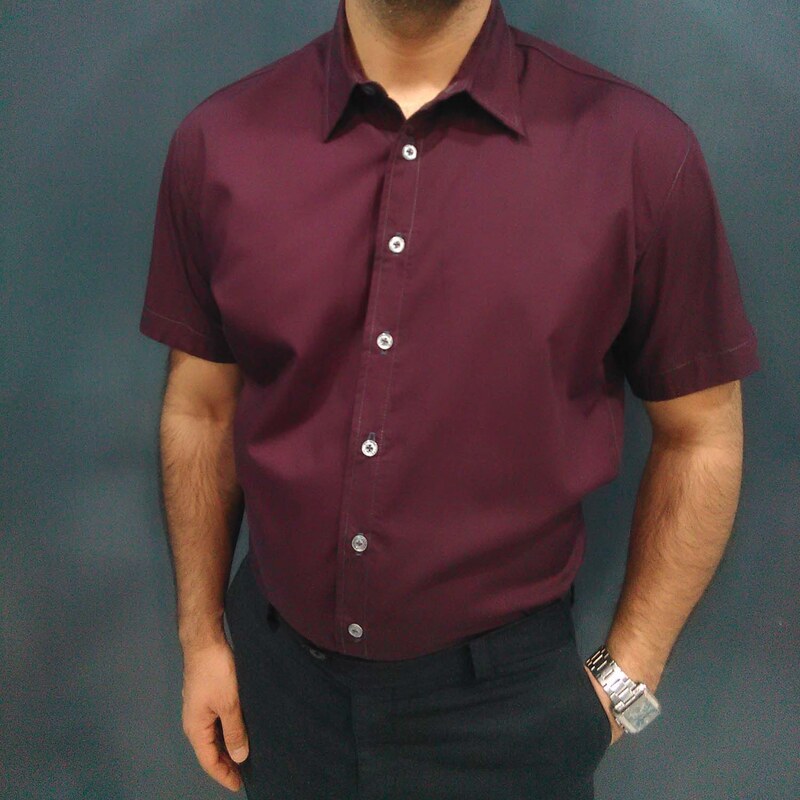 پیراهن مردانه آستین کوتاه زرشکی پارچه اندونزی 