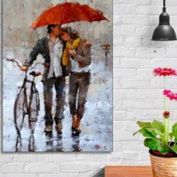 تابلو نقاشی عاشقانه کار شده با اکرلیک  روی بوم پارچه ای نقاشی شده بادست سایز 60 سانتیمتر در 40 سانتیمتر 